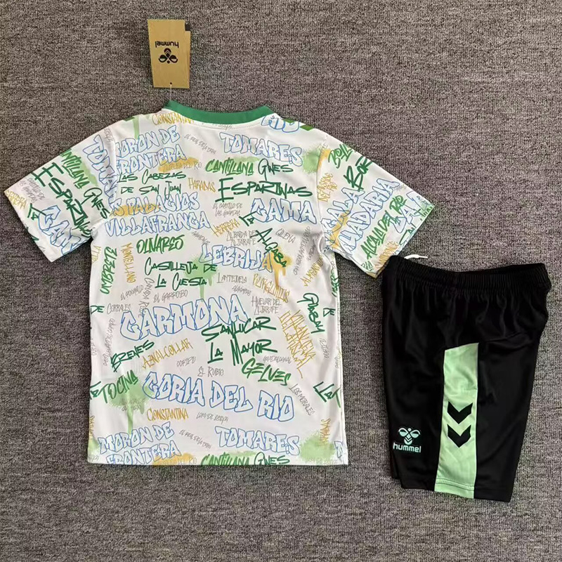 25-26 Real Betis White Graffiti Kids Soccer Jersey