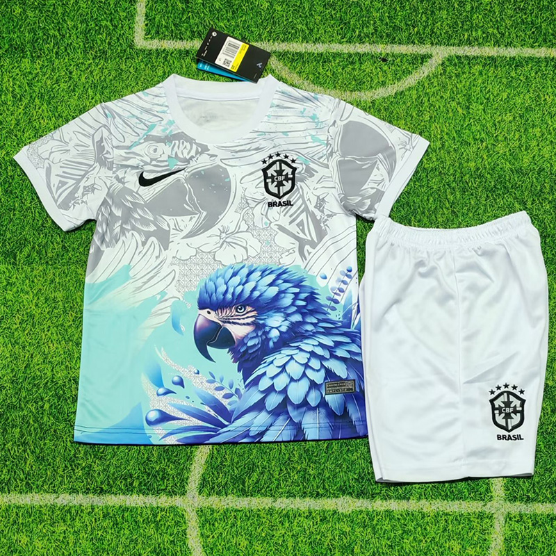 25-26 Brazil White Special Edition Kids Soccer Jersey (白鹦鹉)