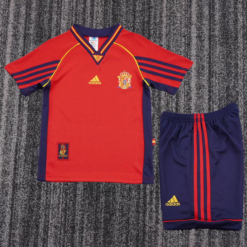 1998 Spain Home Kids Retro Soccer Jersey