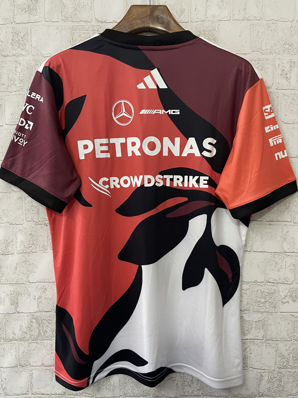 2025 F1 Mercedes Red White T-Shirts Racing Suit(圆领)