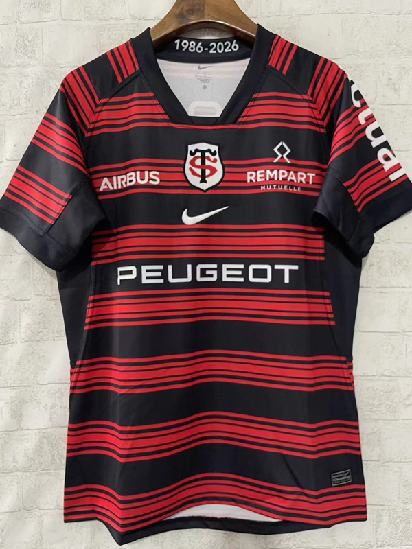 2025 Toulouse Red Black Rugby Jersey (圆领)