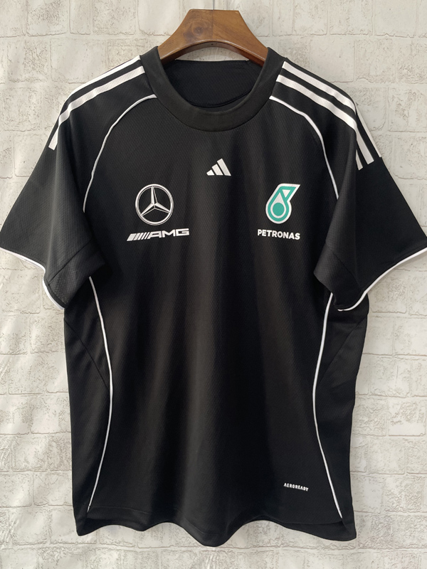 2025 F1 Mercedes Black T-Shirts Racing Suit(圆领)