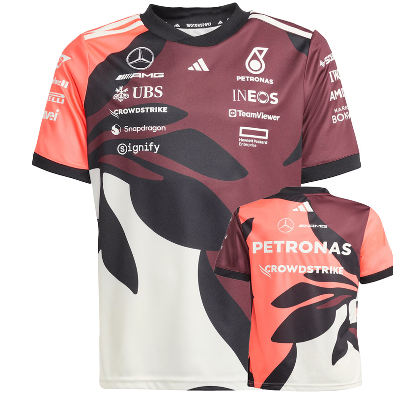 2025 F1 Mercedes Red White T-Shirts Racing Suit(圆领)