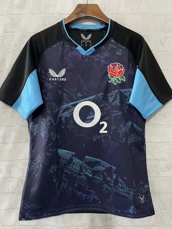 2025 England Blue Black Rugby Jersey (圆领)