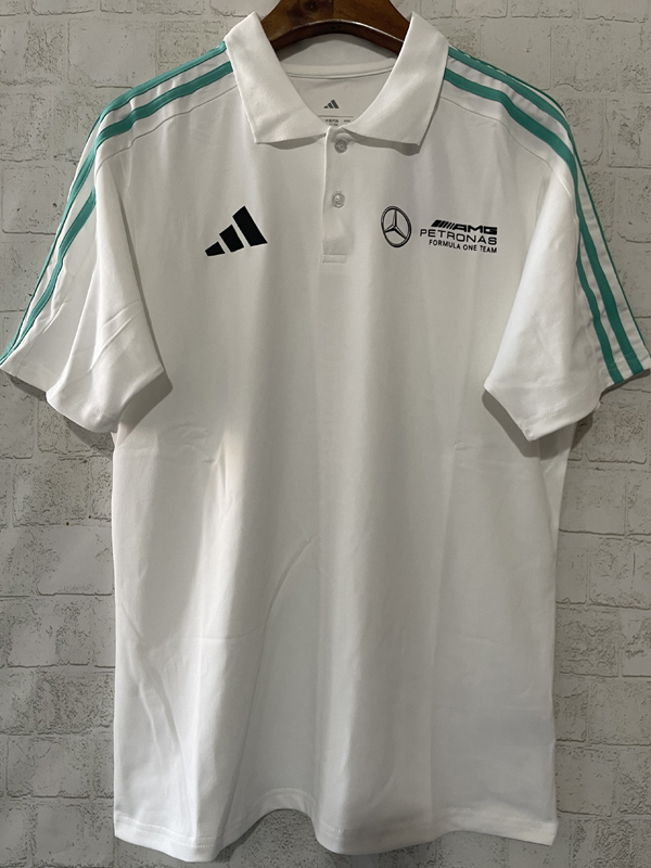 2025 F1 Mercedes White Polo Racing Suit (有领)