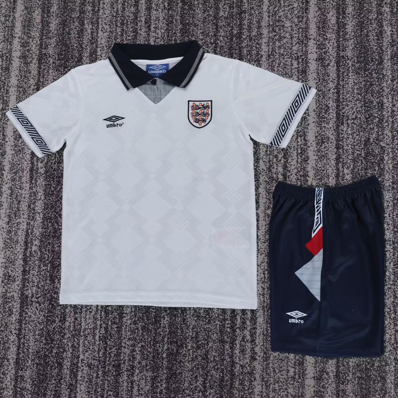 1990 England Home Kids Retro Soccer Jersey