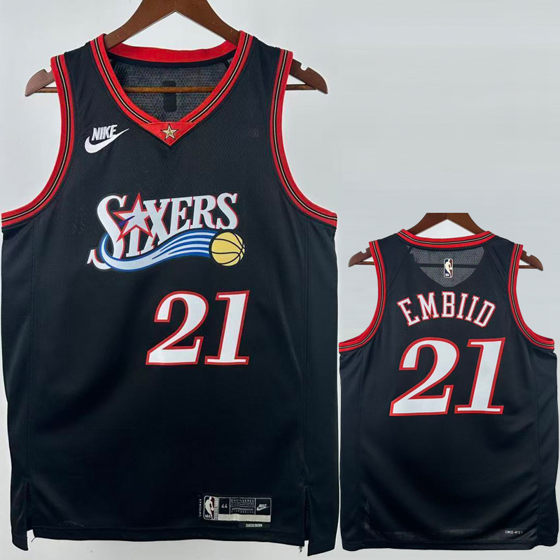 25-26 76ERS EMBIID #21 Black Top Quality Hot Pressing NBA Jersey (V领)