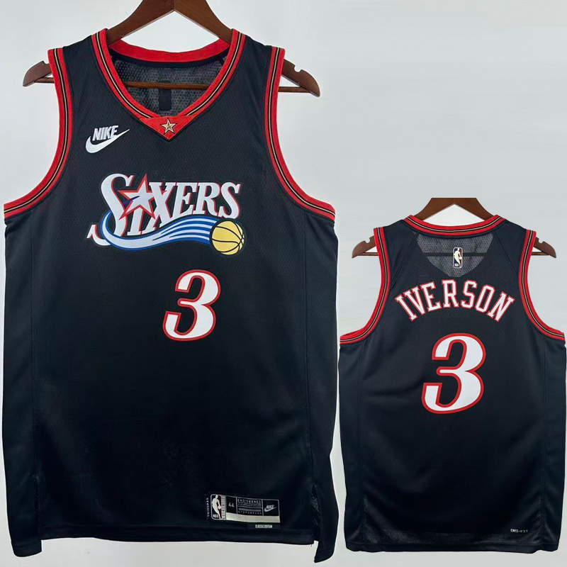 25-26 76ERS IVERSON #3 Black Top Quality Hot Pressing NBA Jersey (V领)