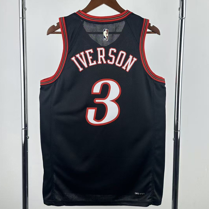 25-26 76ERS IVERSON #3 Black Top Quality Hot Pressing NBA Jersey (V领)