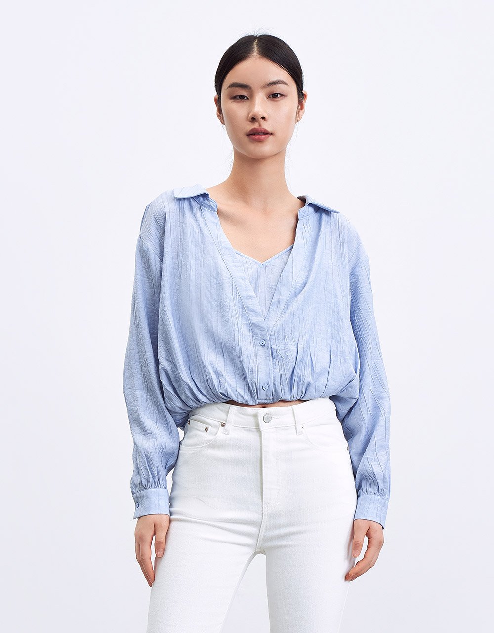 Texture Fabric Drop Shoulder 2-in-1 Shirt