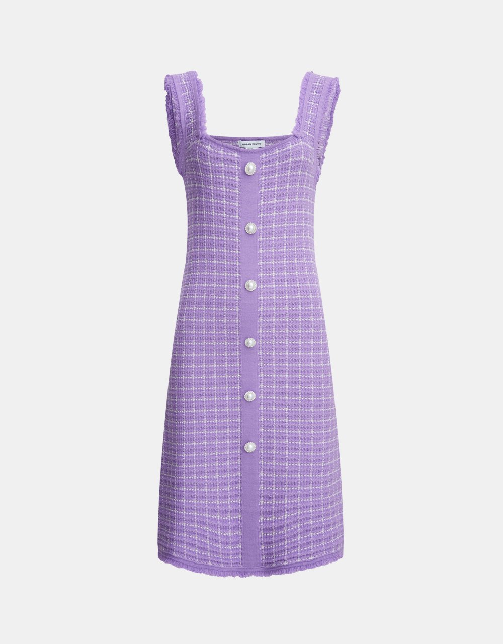 Frill Trim Faux Pearl Button Plaid Knitted Dress (SELECT SIZES FOR PRE-ORDER)