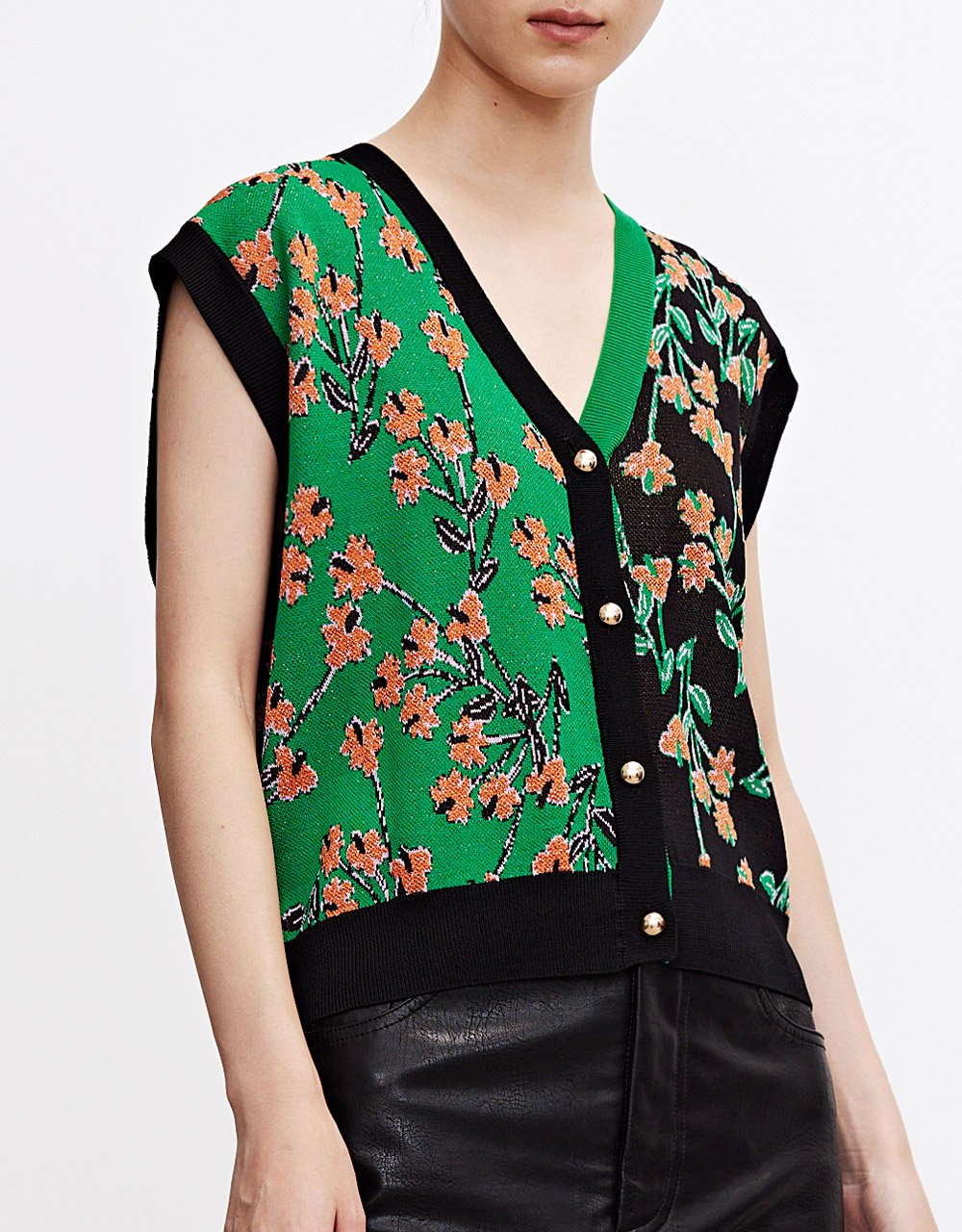 V-Neck Mid-Length Knitted Vest