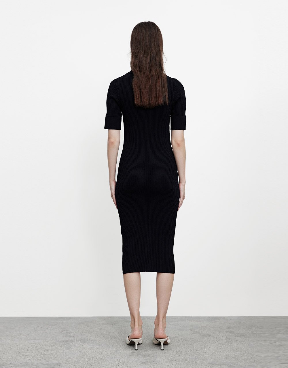 Off-Shoulder Sleeve Shirt Collar Knitted Dress