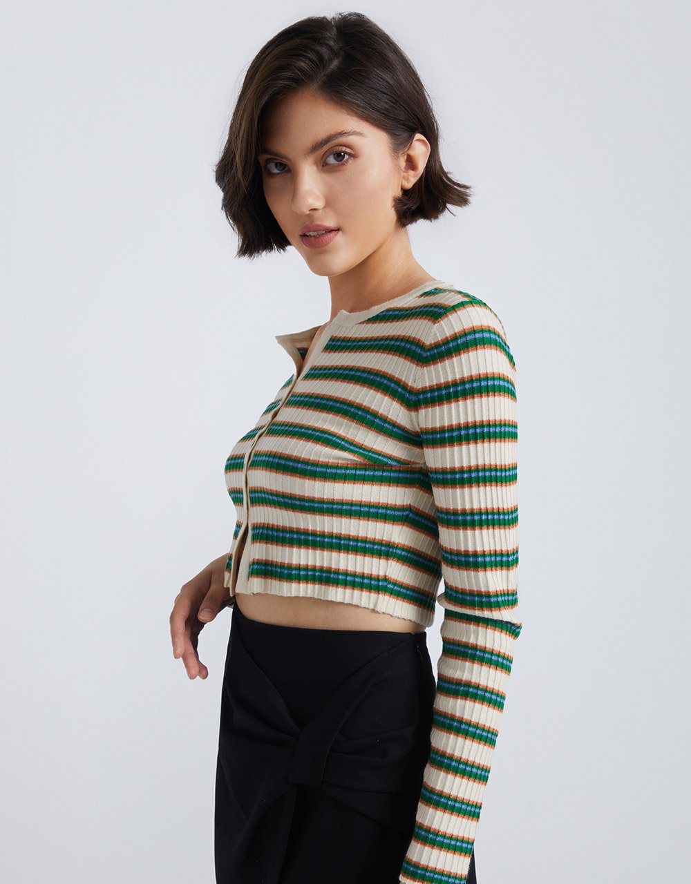 Standard Sleeve Crew Neck Knitted Cardigan