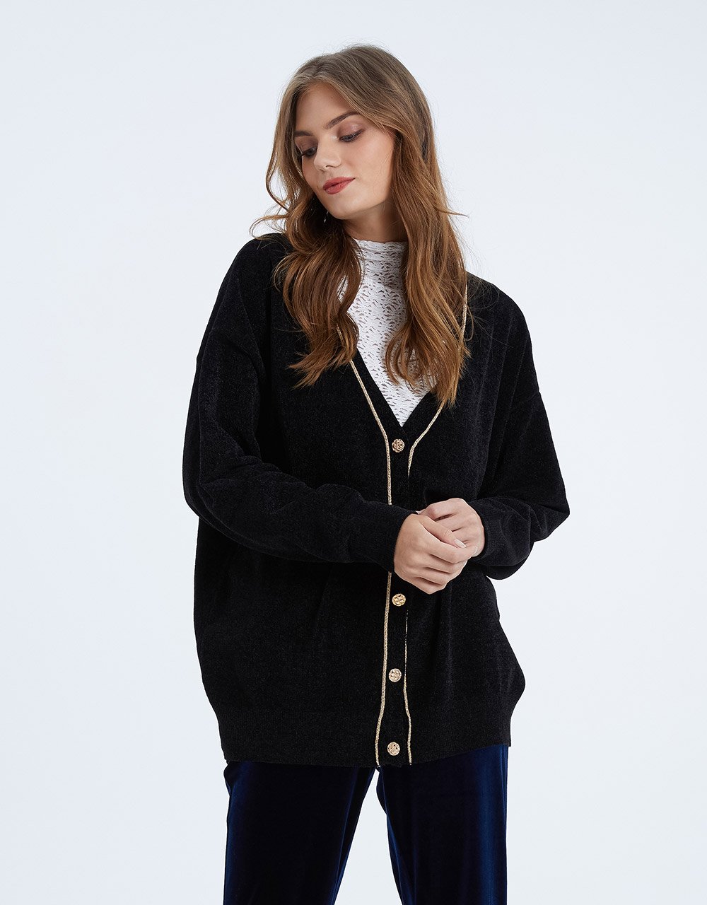 Button Up Drop Shoulder Cardigan