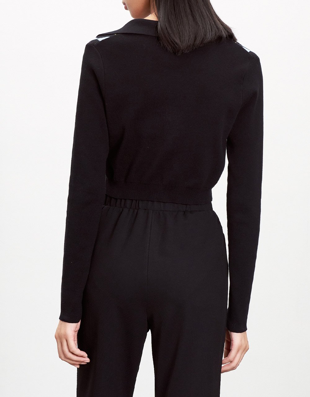 Argyle Pattern V Neck Cropped Knitted Top