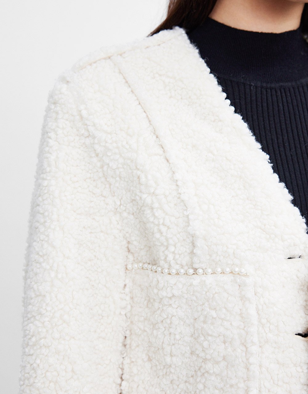 Faux Pearl Button Dual Pocket Jacket