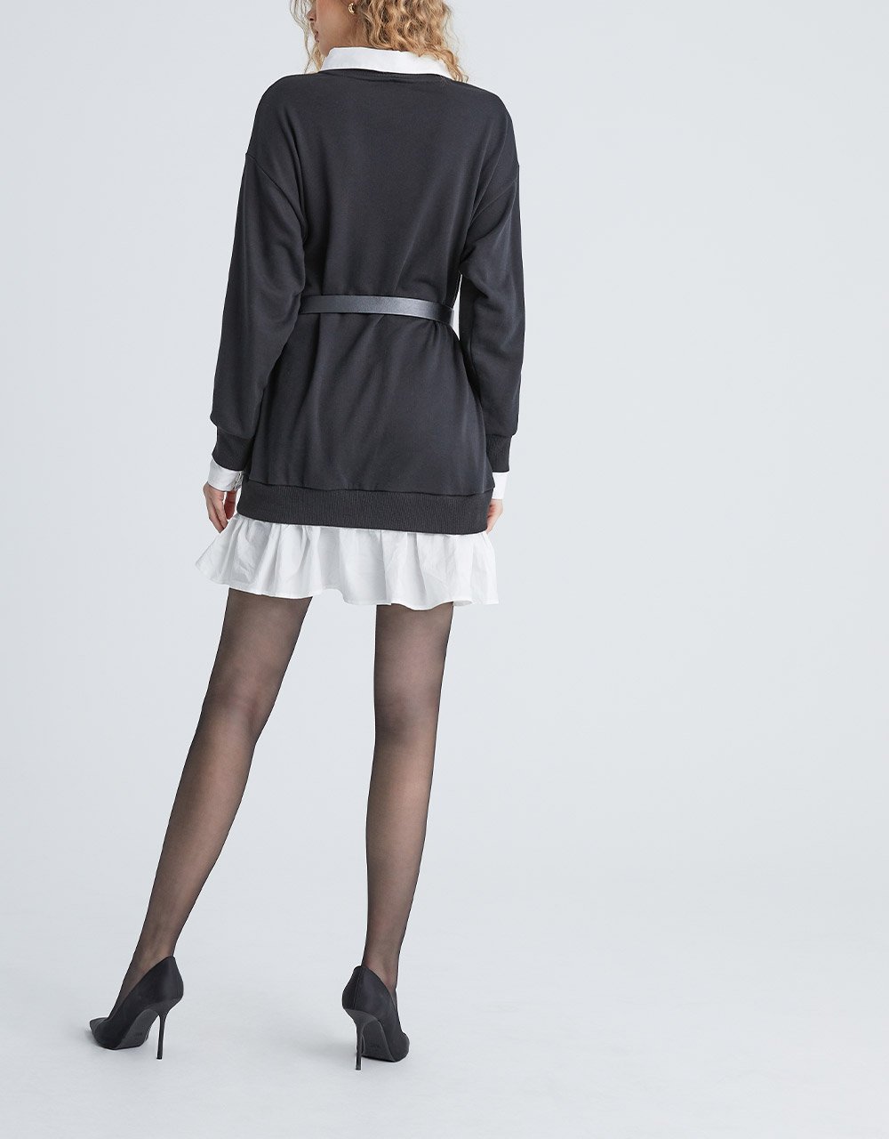 Contrast Fabric Drop Shoulder Midi Dress