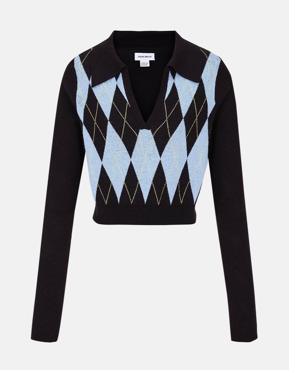 Argyle Pattern V Neck Cropped Knitted Top