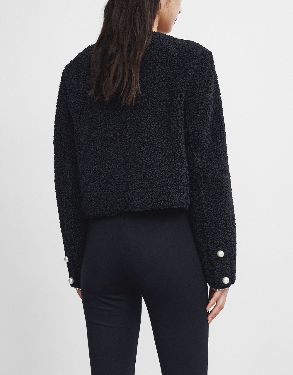 Faux Pearl Button Dual Pocket Jacket