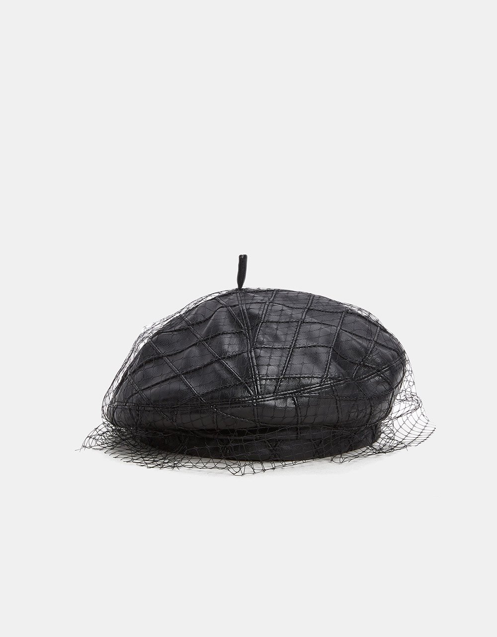 Vegan Leather Quilted Mesh Beret