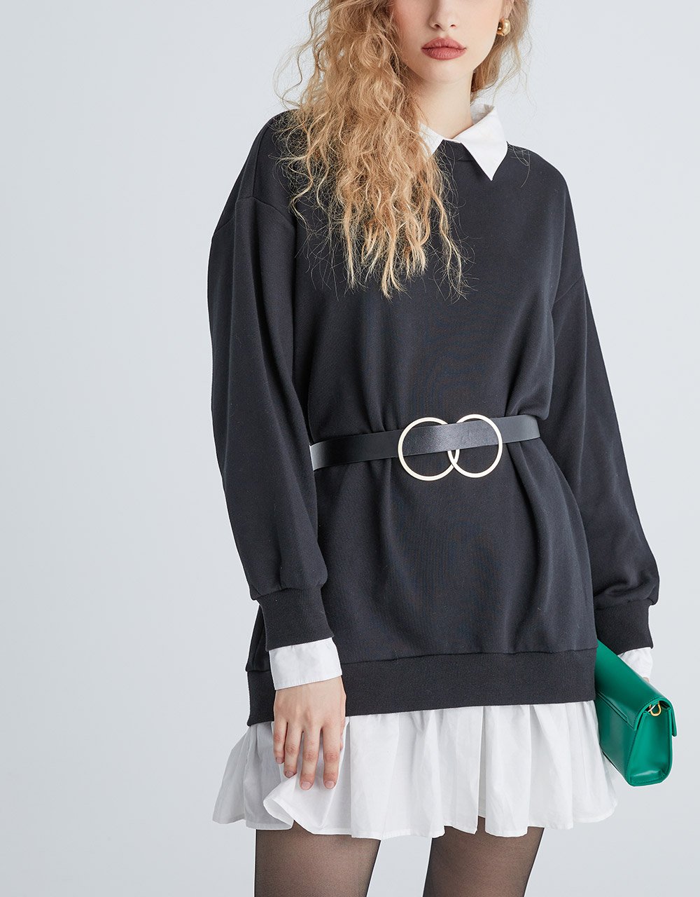 Contrast Fabric Drop Shoulder Midi Dress