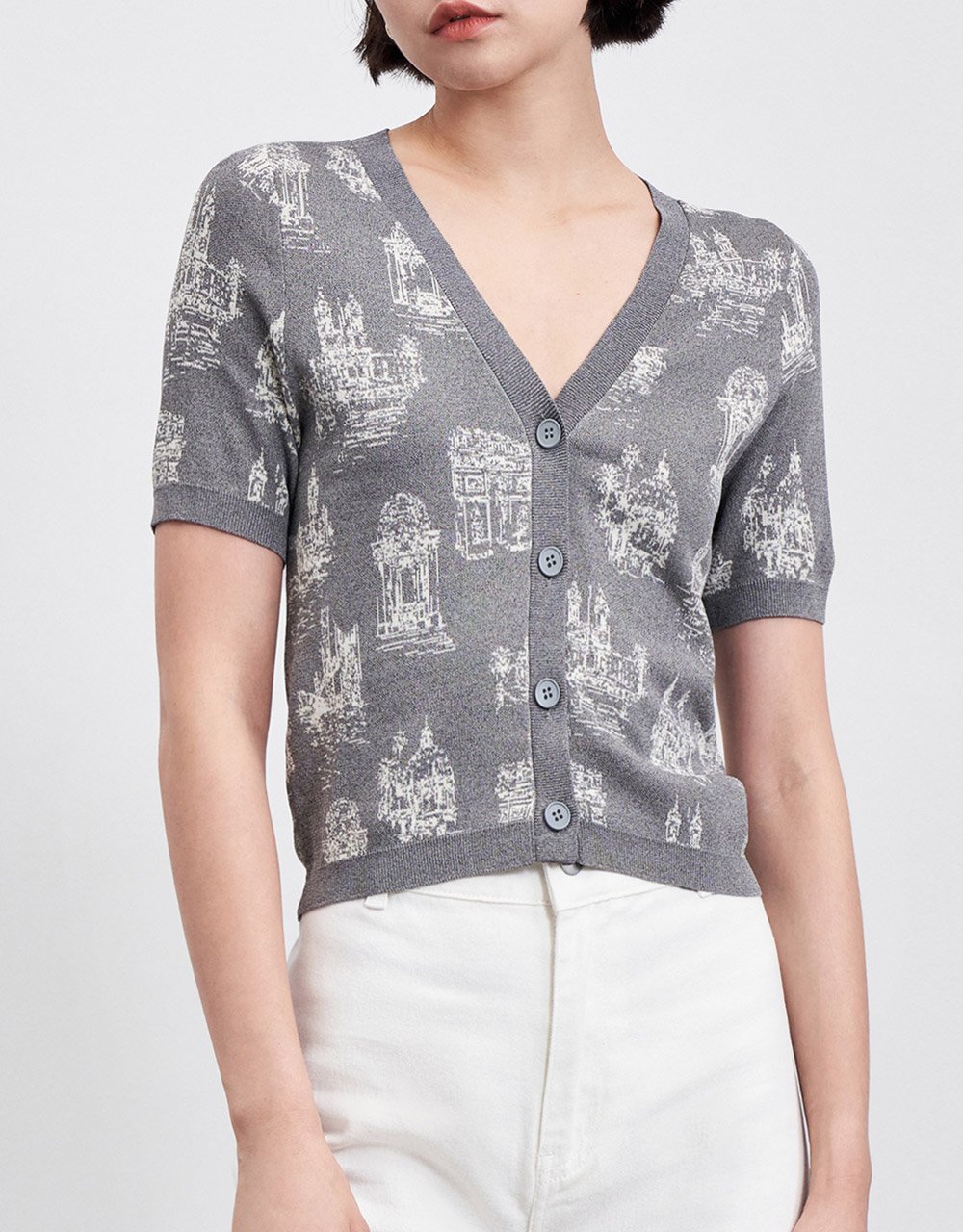 Button Down V-Neck Knitted Cardigan