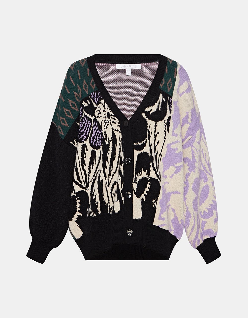 Puff Sleeve Ribbed Crew Neck Collar Knitted Cardigan