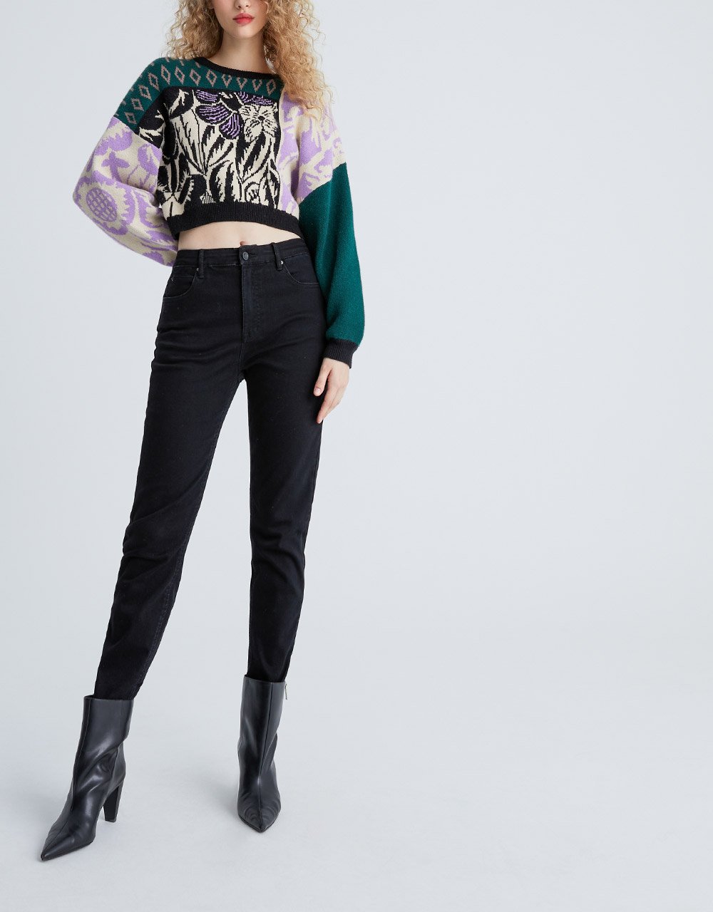 Drop Shoulder Crew Neck Oversized Crop Sweater