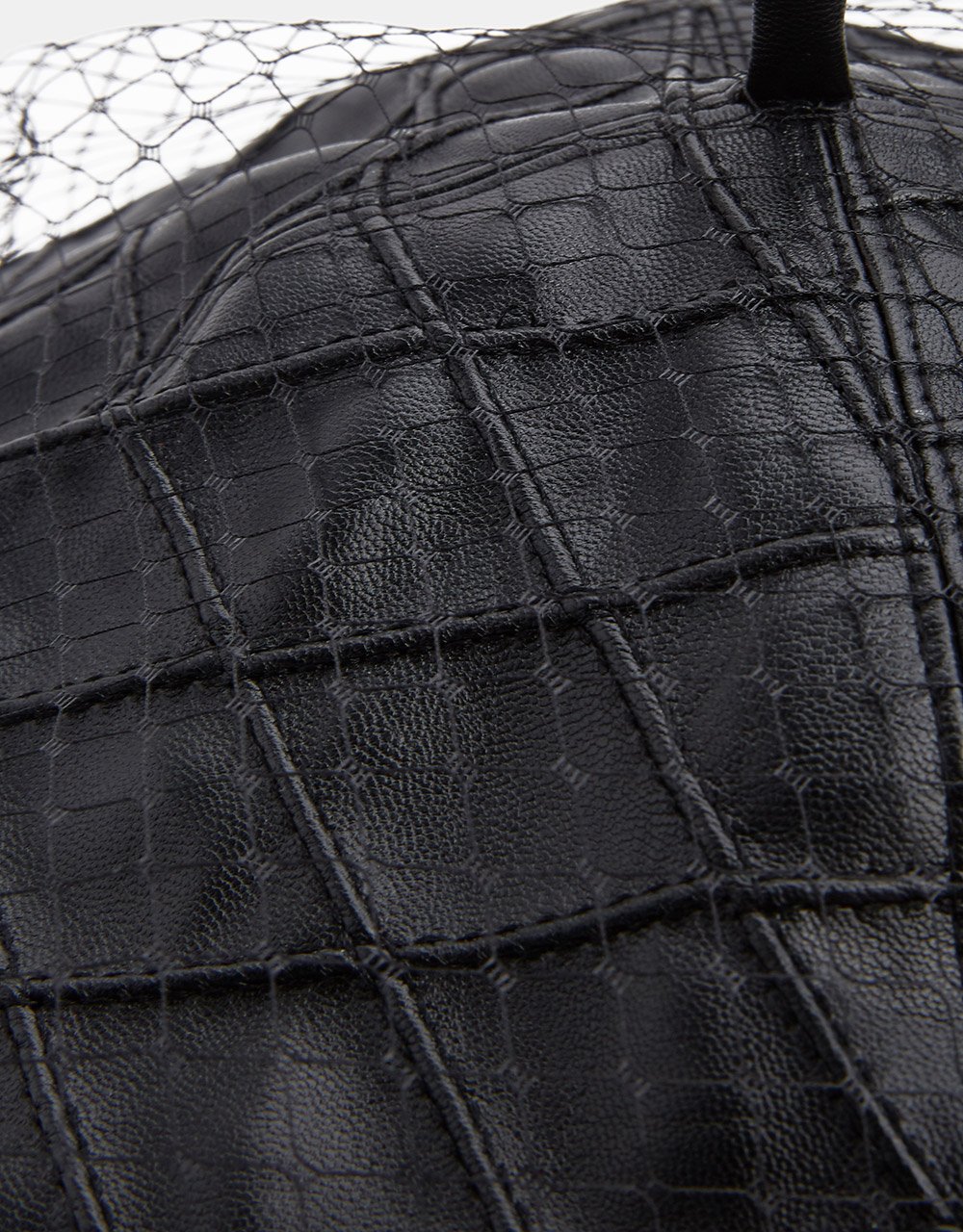 Vegan Leather Quilted Mesh Beret