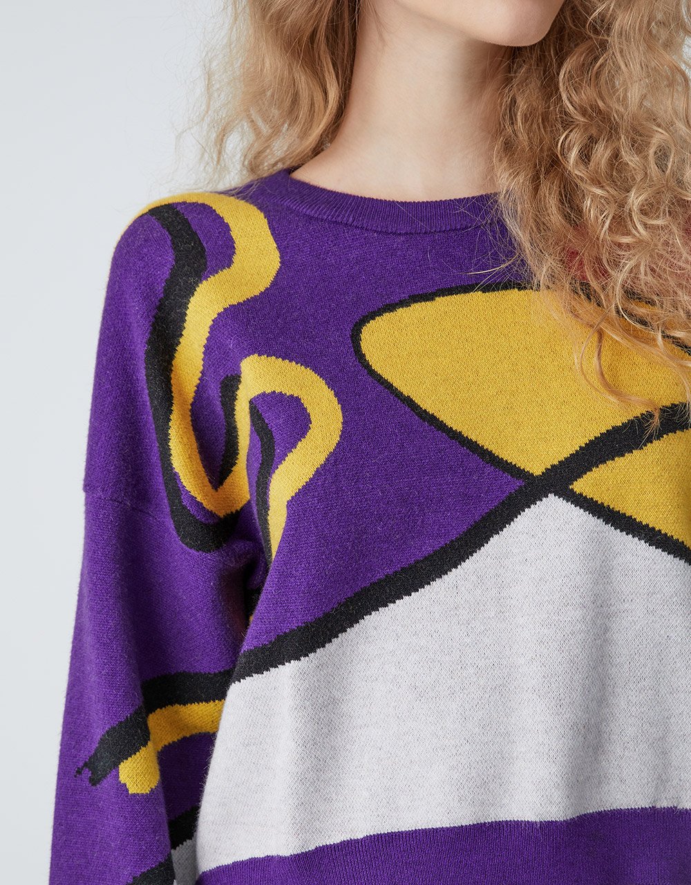 Graffiti Pattern Drop Shoulder Crew Neck Sweater
