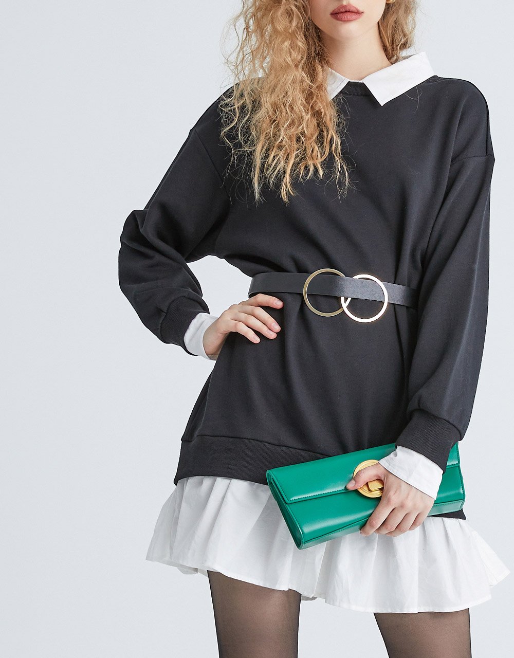 Contrast Fabric Drop Shoulder Midi Dress