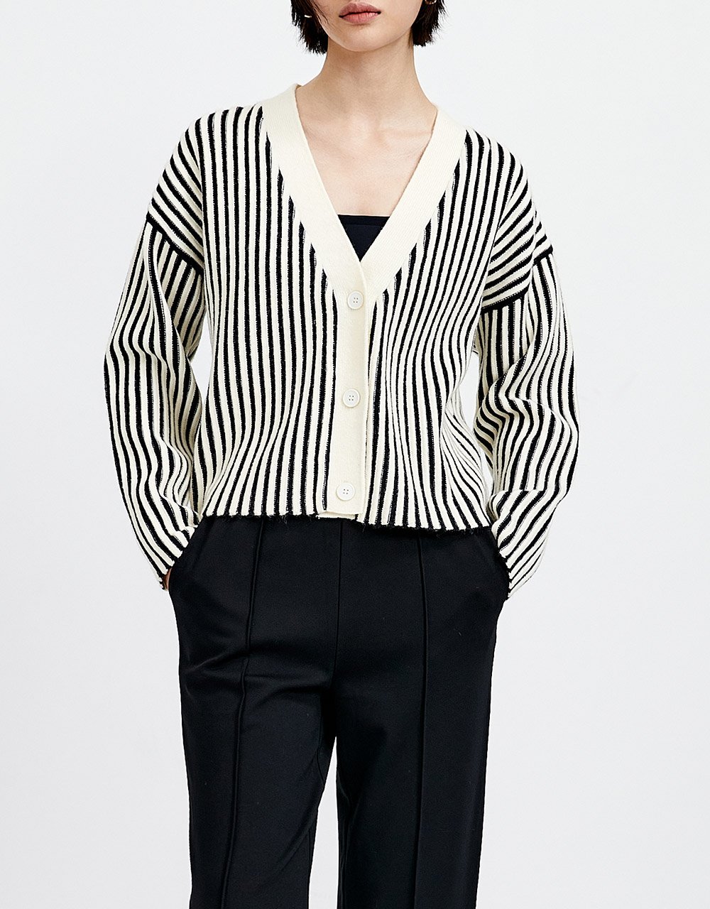 Vertical Striped Pattern Drop Shoulder Cardigans