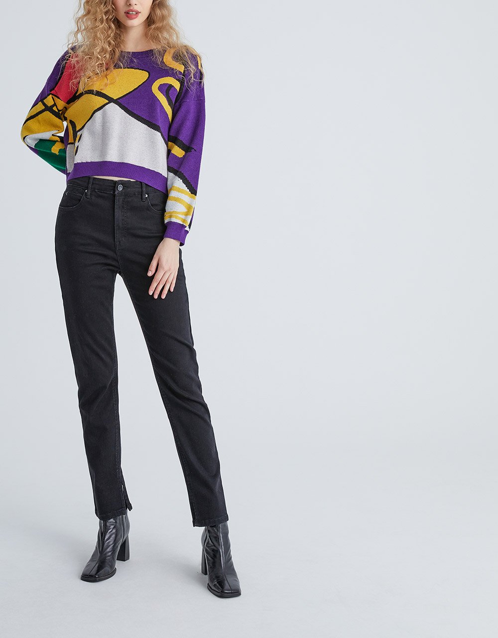 Graffiti Pattern Drop Shoulder Crew Neck Sweater