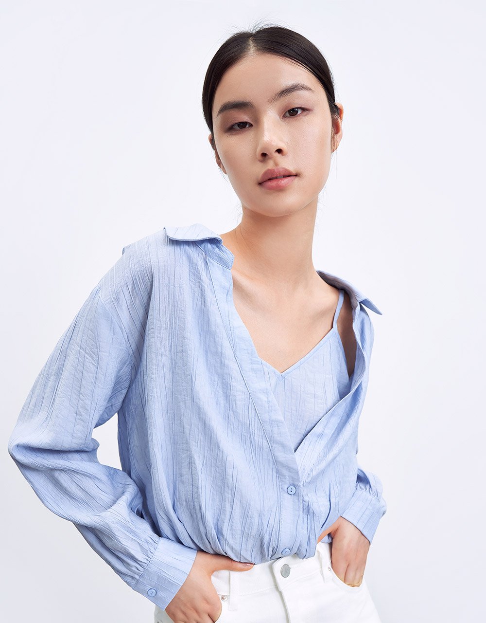 Texture Fabric Drop Shoulder 2-in-1 Shirt