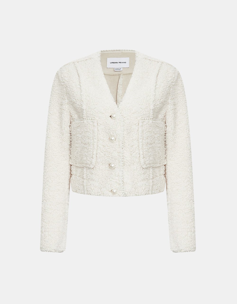 Faux Pearl Button Dual Pocket Jacket