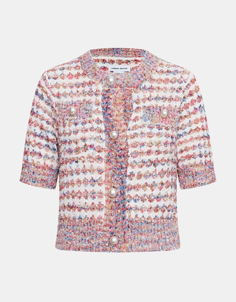 Contrast Trim Faux Pearl Button Cardigan