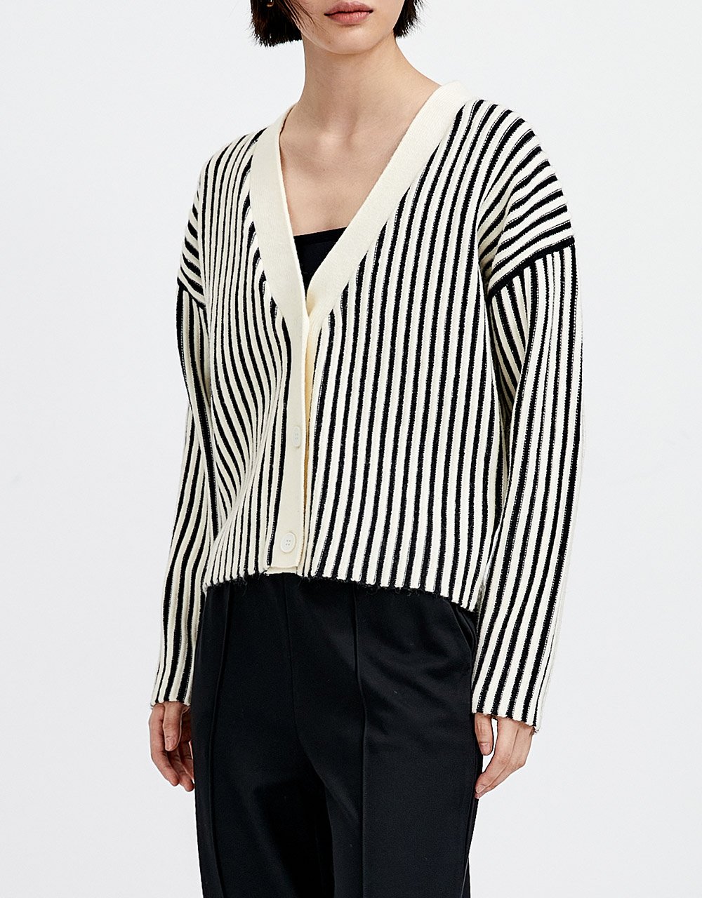 Vertical Striped Pattern Drop Shoulder Cardigans