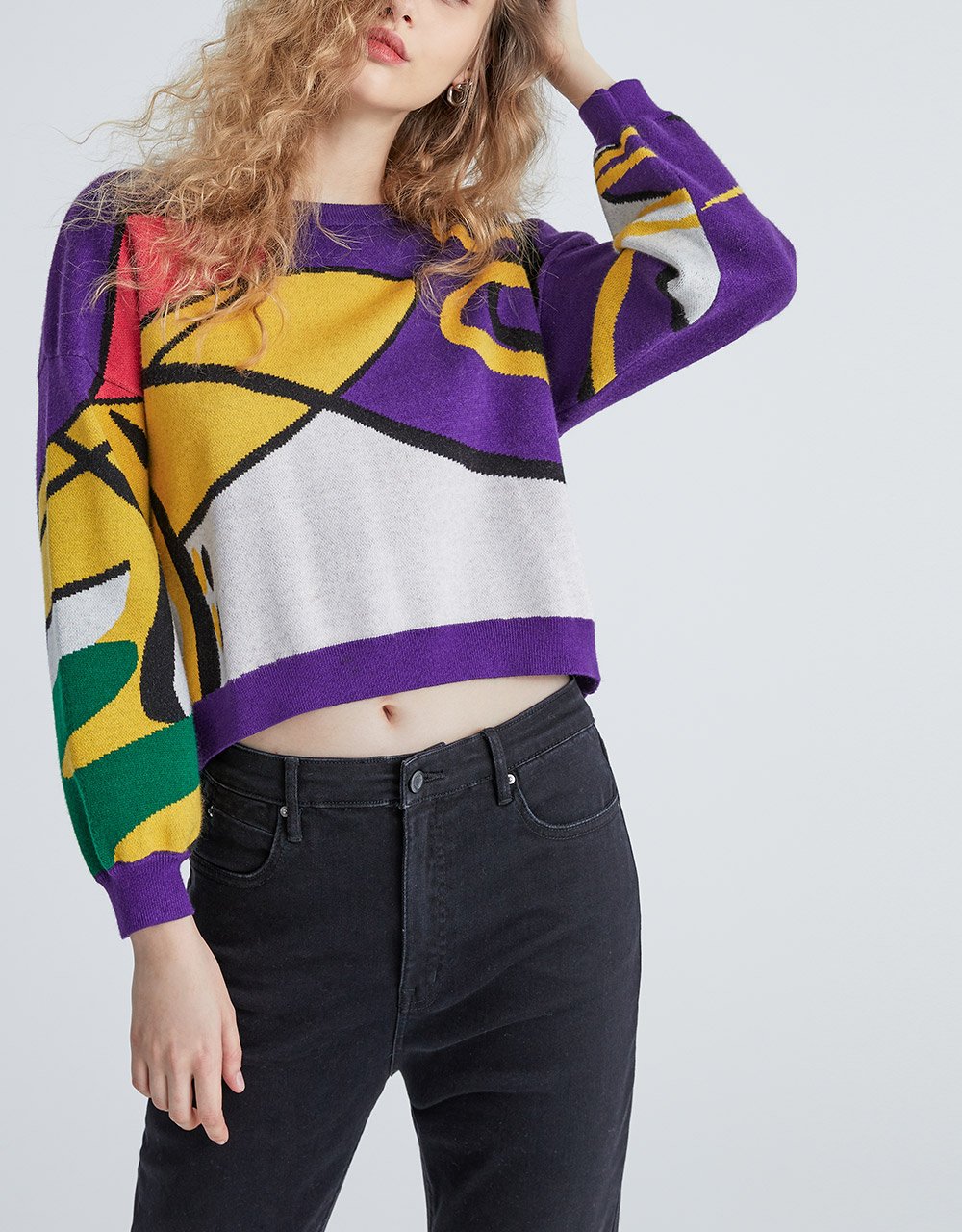 Graffiti Pattern Drop Shoulder Crew Neck Sweater