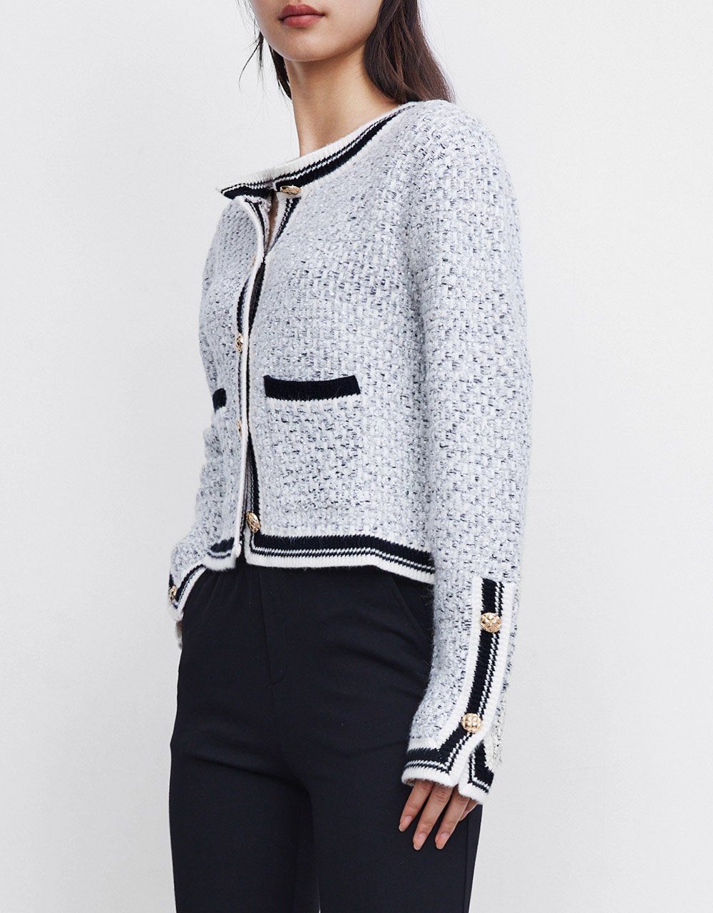 Contrast Trim Button Front Cardigan