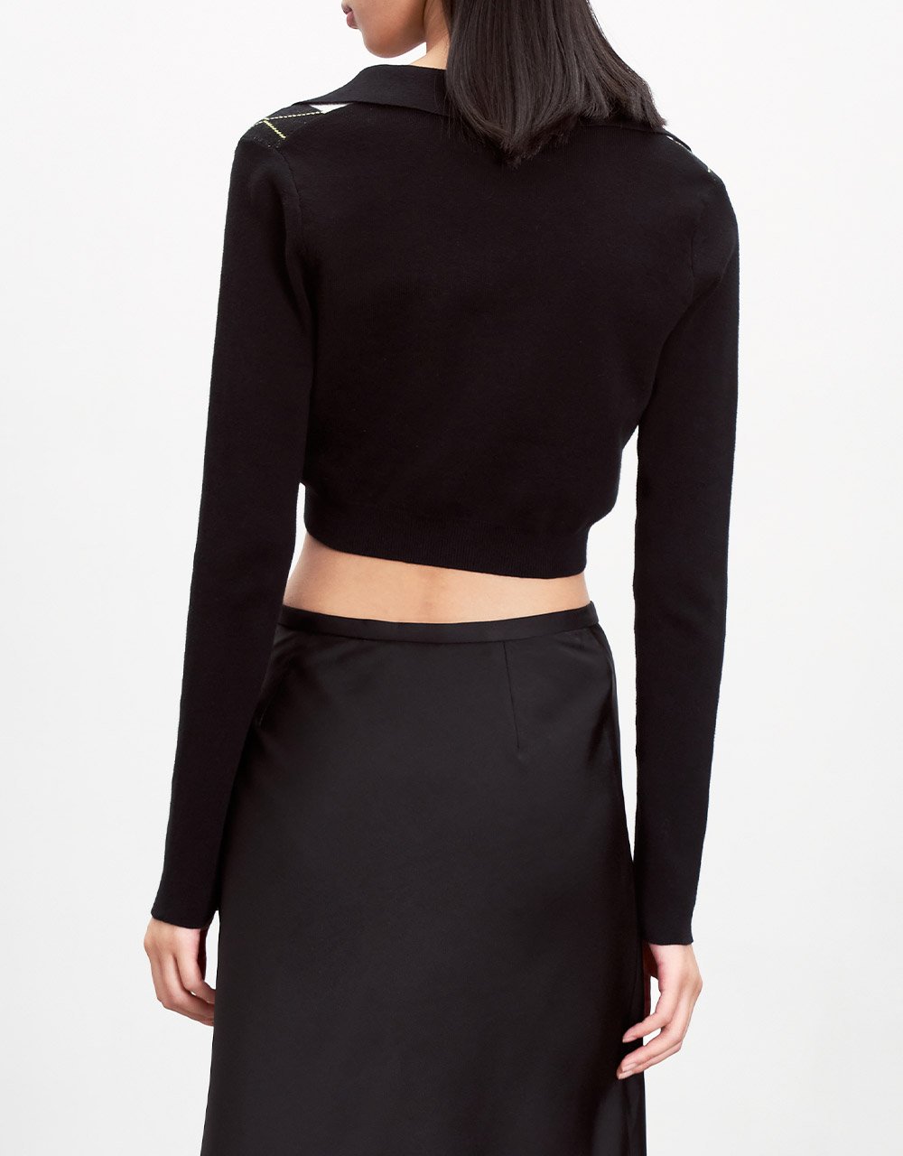 Argyle Pattern V Neck Cropped Knitted Top