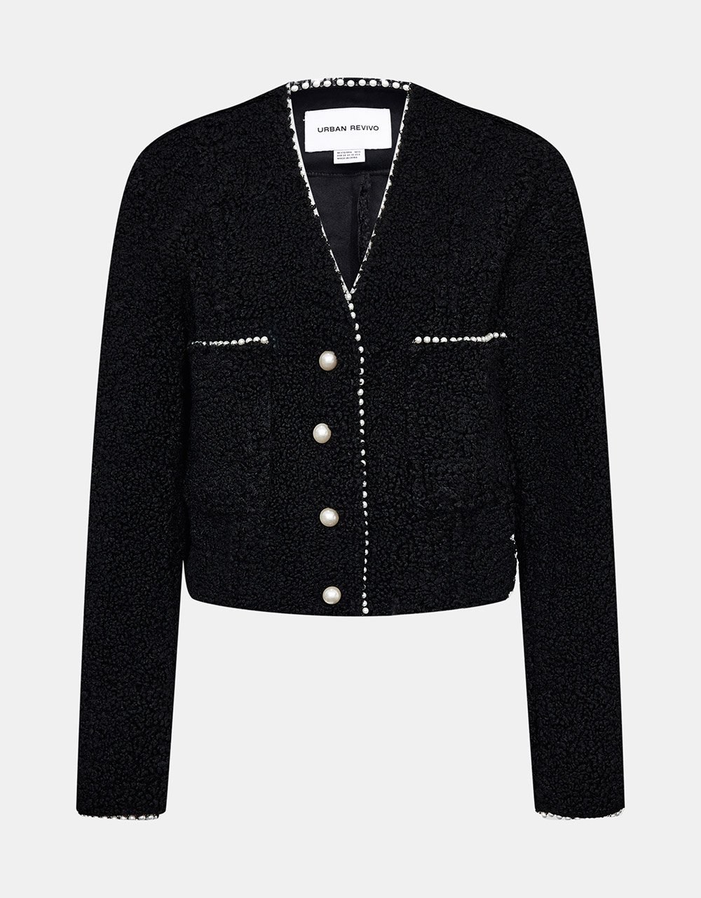 Faux Pearl Button Dual Pocket Jacket