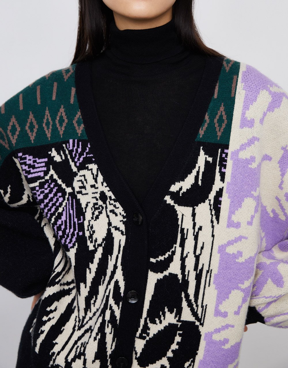 Puff Sleeve Ribbed Crew Neck Collar Knitted Cardigan