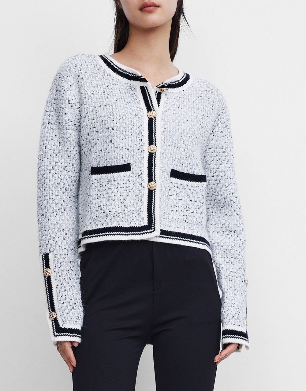 Contrast Trim Button Front Cardigan