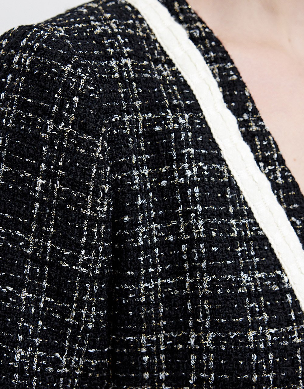 Contrast Trim Tweed Plaid Jacket