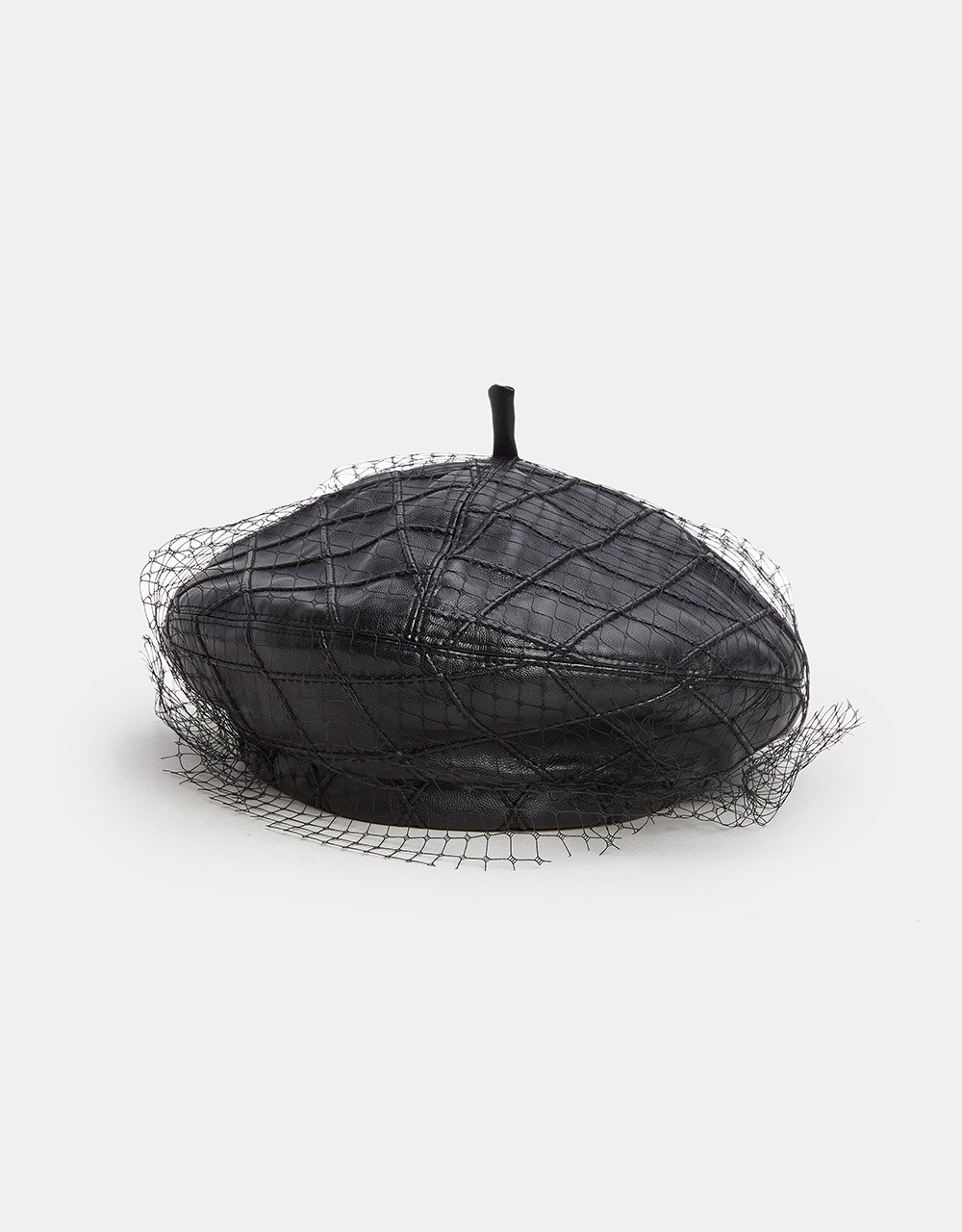 Vegan Leather Quilted Mesh Beret