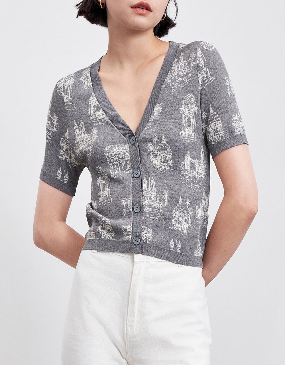 Button Down V-Neck Knitted Cardigan