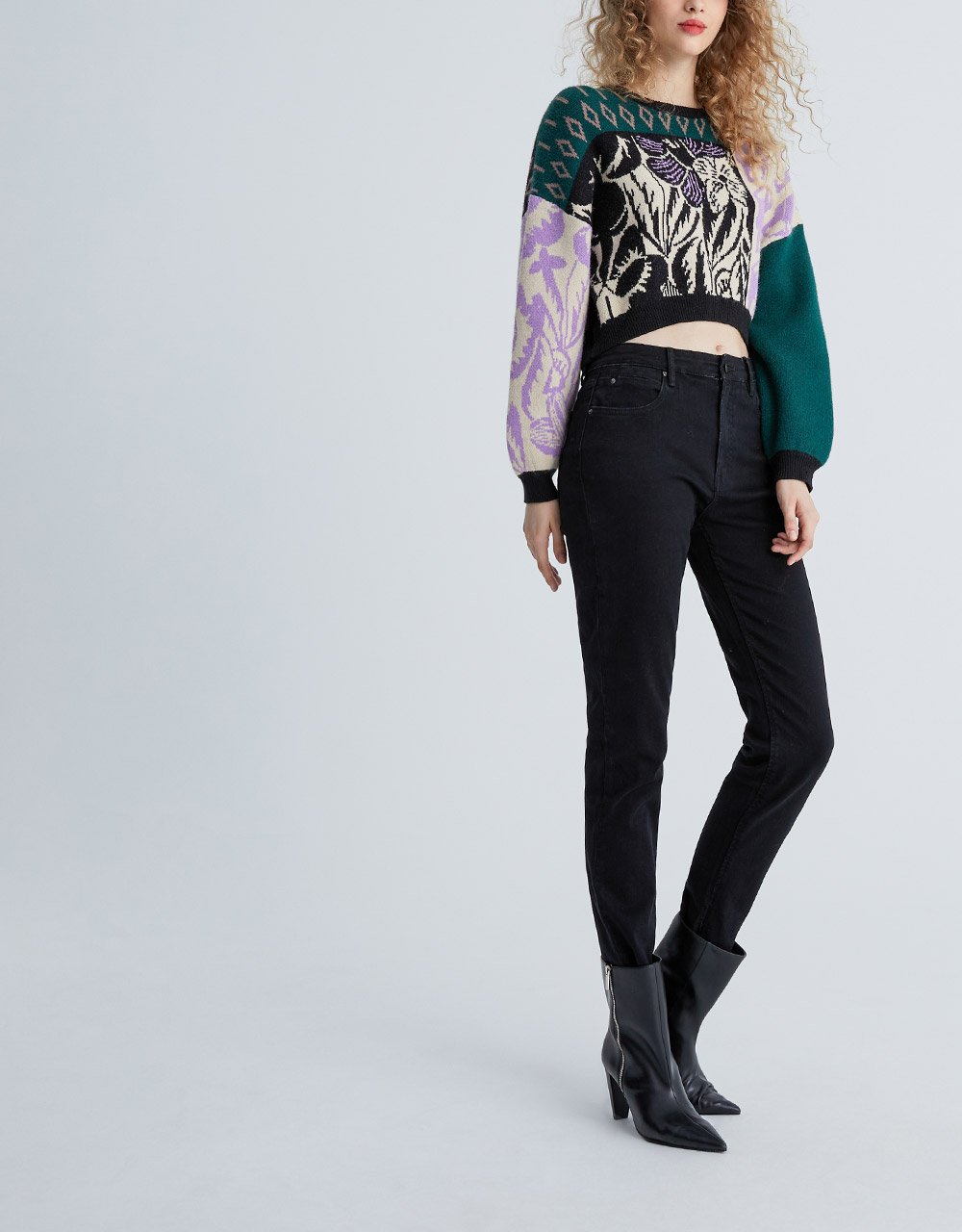 Drop Shoulder Crew Neck Oversized Crop Sweater