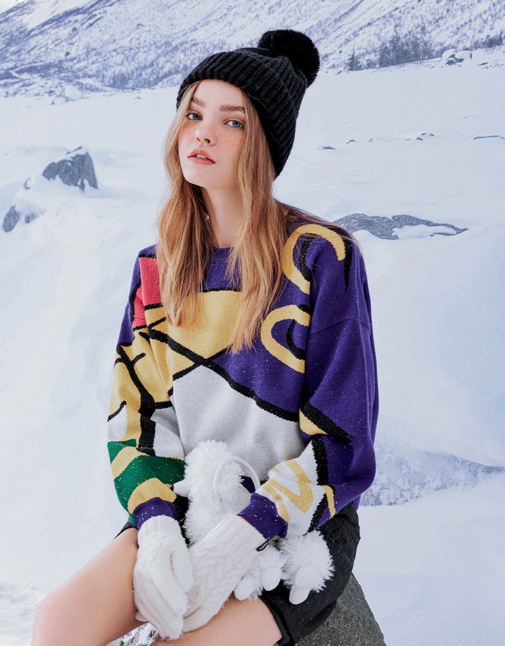 Graffiti Pattern Drop Shoulder Crew Neck Sweater