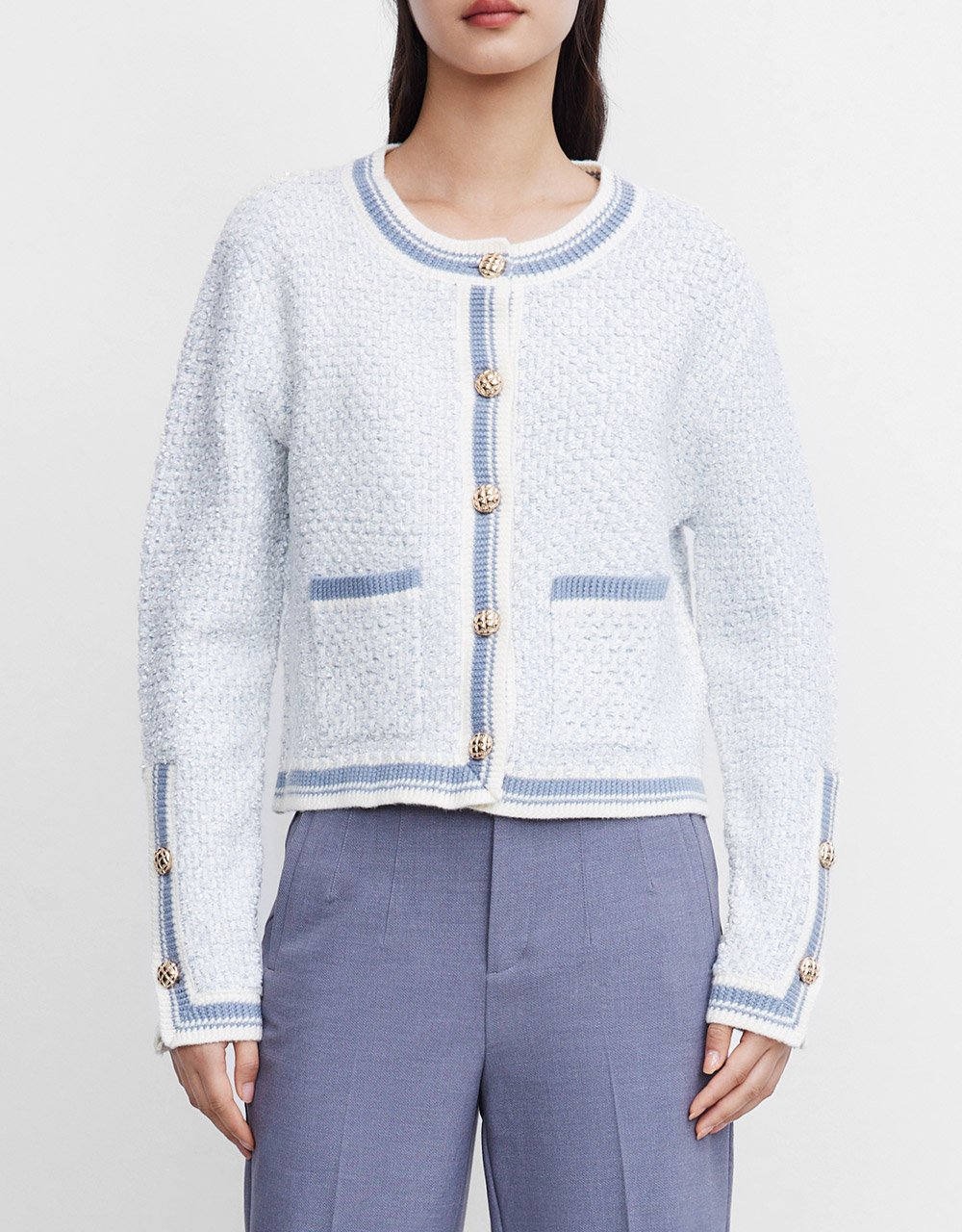 Contrast Trim Button Front Cardigan